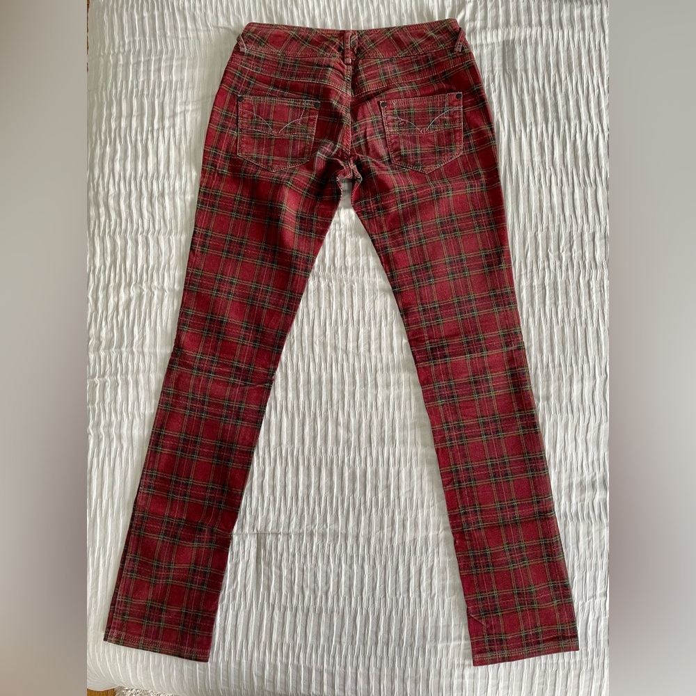 Free People Plaid Burgundy Black Corduroy Low Waist Pants - Picture 16 of 16